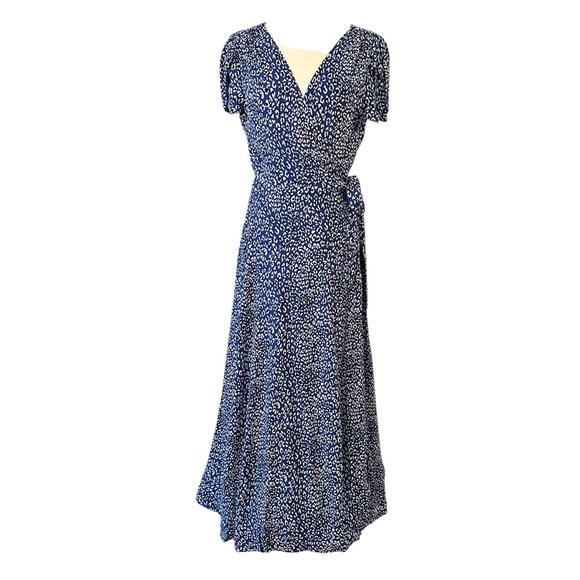 NWT Free People | Women's Blue White Animal Leopard Print Wrap Maxi Dress Size M - Picture 1 of 12